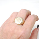 Vintage Letter "P" Ring - Retro 10k Yellow Gold Engraved Initial Script Signet - Circa 1940s Era Size 10 Unisex Fine Statement Jewelry