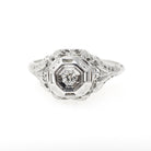Vintage Diamond Ring - Art Deco 18k White Gold Natural .06 CT Engagement Solitaire - Circa 1930s Size 8 Octagonal Filigree Fine Jewelry