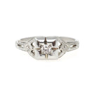 Vintage Diamond Ring - Art Deco 18k White Gold Natural .08CT Engagement Solitaire - Circa 1930s Size 6.5 Square Flower Filigree Fine Jewelry