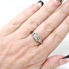 Vintage Diamond Ring - Art Deco 18k White Gold Natural .08CT Engagement Solitaire - Circa 1930s Size 6.5 Square Flower Filigree Fine Jewelry