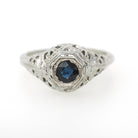 Art Deco Sapphire Ring - Vintage 18k White Gold Natural Blue Corundum - Circa 1930s Era Size 6 Engagement Filigree Solitaire Fine Jewelry