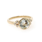 Prasiolite Diamond Ring - Contemporary 14k Yellow Gold Round Natural Green Amethyst Quartz - Modern Circa 2000s Era Size 7 1/4 Fine Jewelry
