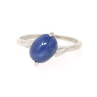 Created Star Sapphire Ring - Modernist 14k White Gold Blue Cabochon Bypass - Circa 1960s Era Size 5 September Birthstone Fine Jewelry