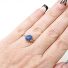 Created Star Sapphire Ring - Modernist 14k White Gold Blue Cabochon Bypass - Circa 1960s Era Size 5 September Birthstone Fine Jewelry