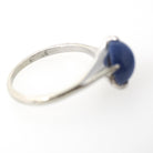 Created Star Sapphire Ring - Modernist 14k White Gold Blue Cabochon Bypass - Circa 1960s Era Size 5 September Birthstone Fine Jewelry