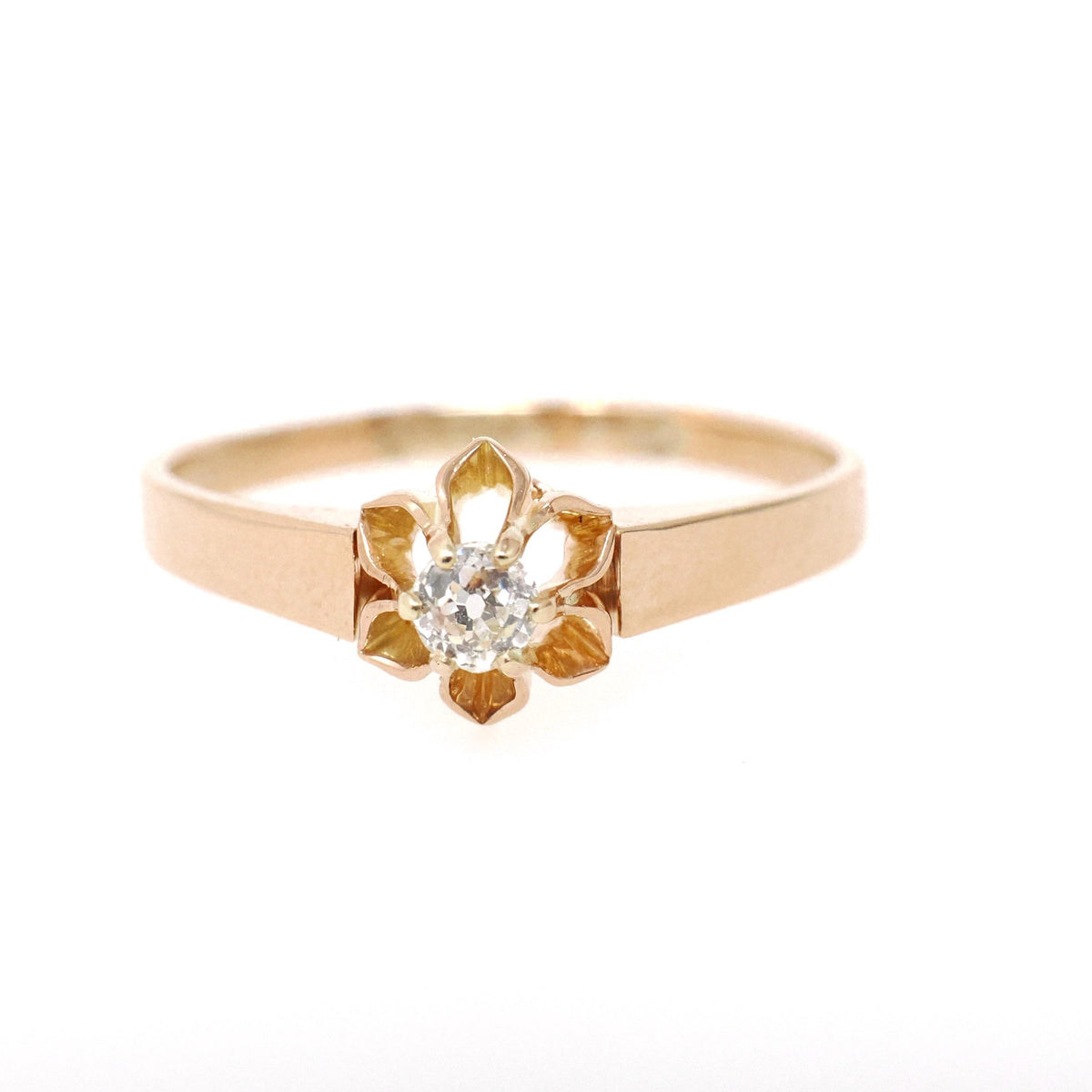 Antique Diamond Ring - Edwardian 14k Yellow Gold Natural .13 CT Old Mine Cut Solitaire - Early 1900s Size 8 1/2 Buttercup Engagement Jewelry