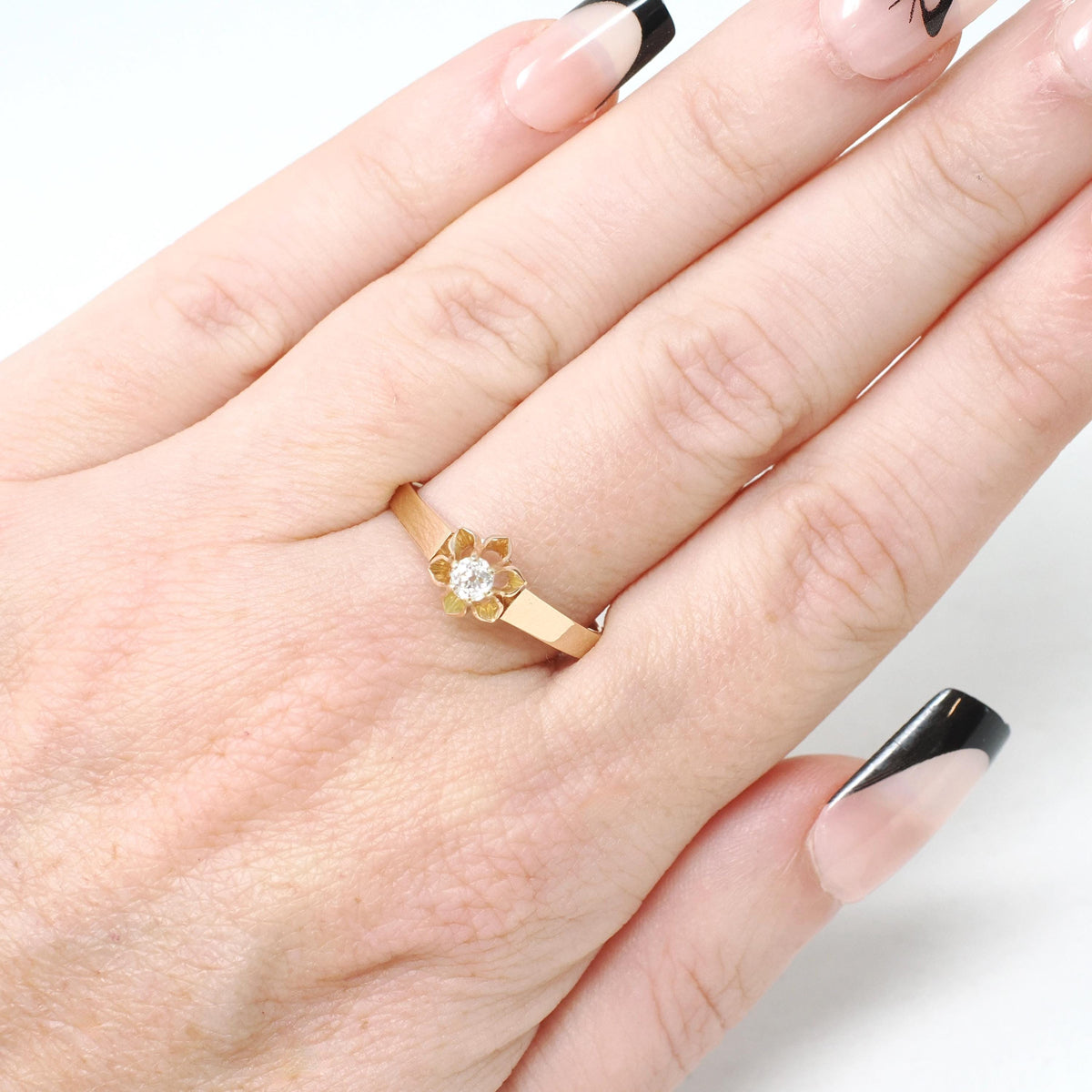 Antique Diamond Ring - Edwardian 14k Yellow Gold Natural .13 CT Old Mine Cut Solitaire - Early 1900s Size 8 1/2 Buttercup Engagement Jewelry