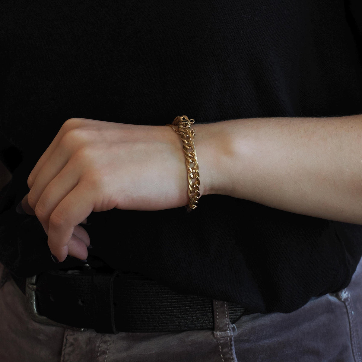 Vintage Charm Bracelet - Mid Century 12k Gold Filled Curb Links Statement Hinged Clip - Circa 1960s Safety Chain Fashion Accessory Jewelry