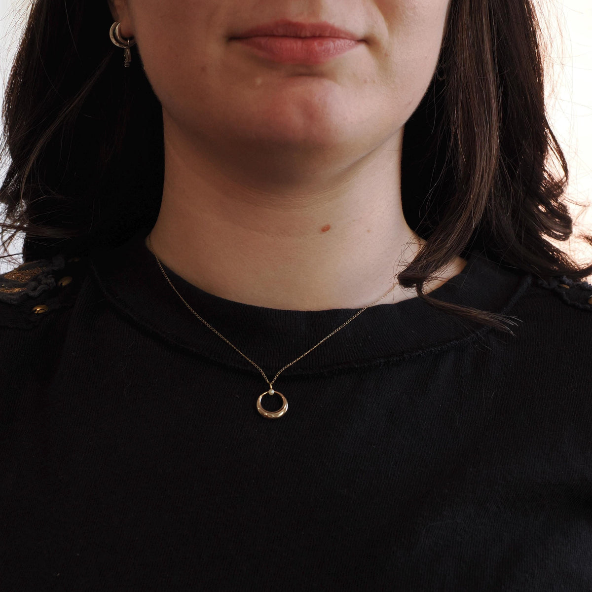 Antique Pearl Charm - Edwardian Era 14k Yellow Gold Cultured Seed Pearl Crescent Shape Pendant - Circa 1910s Era Fine Minimalist Jewelry