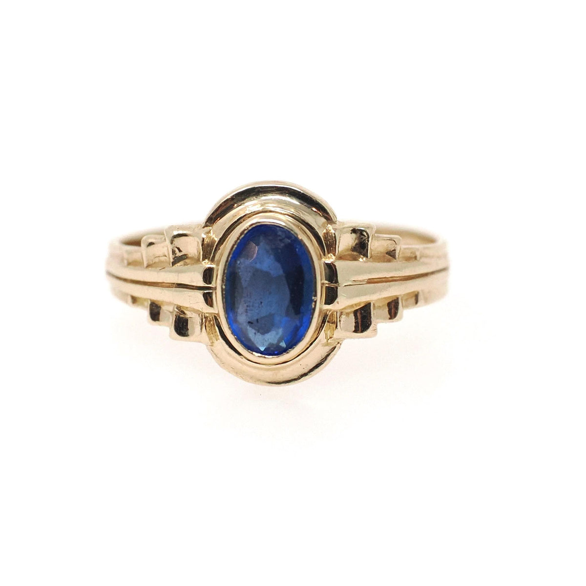 Vintage Baby Ring - Retro 10k Yellow Gold Blue Garnet Glass Doublet Midi Pinky Jewelry - Circa 1940s Size 2 September Birthstone Jewelry