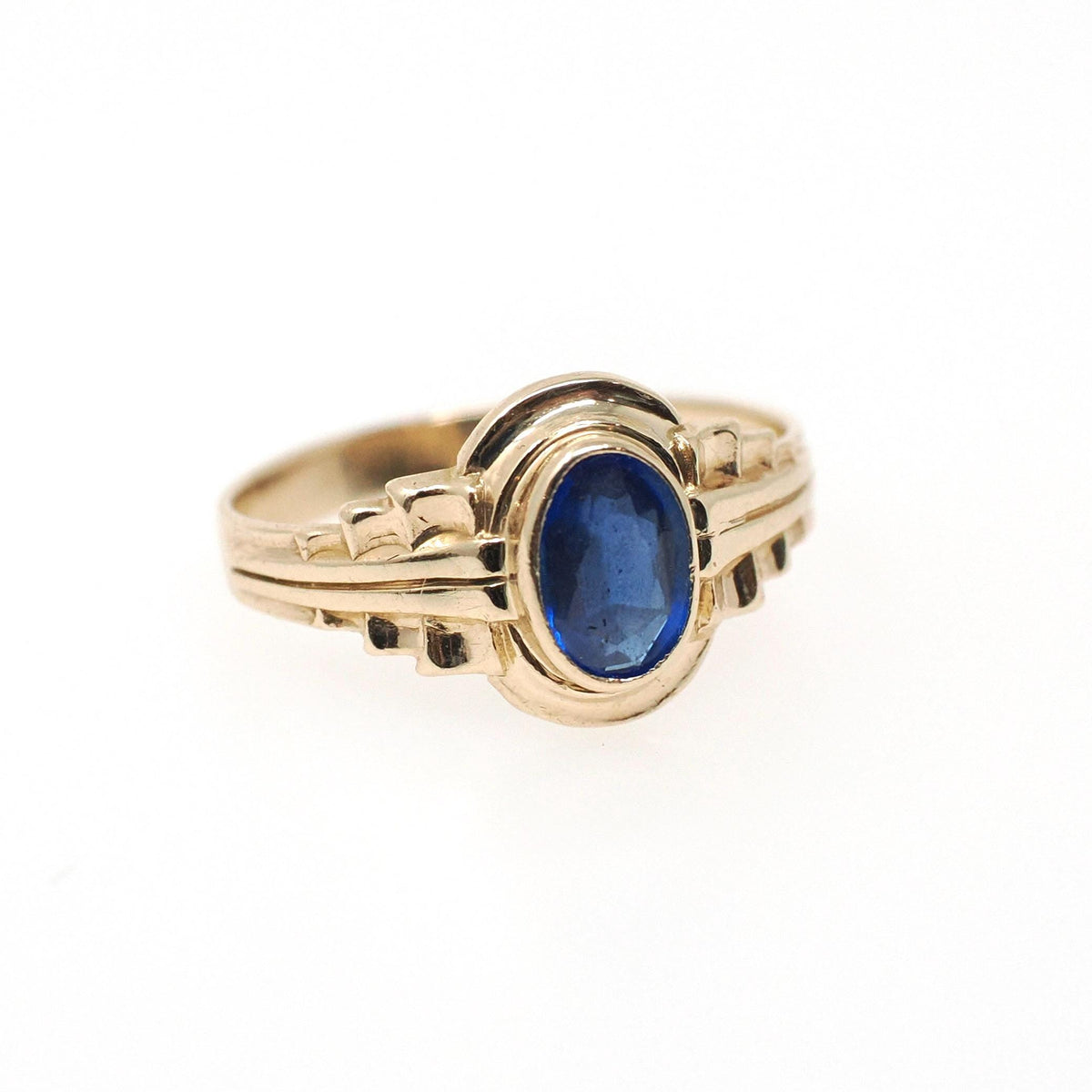 Vintage Baby Ring - Retro 10k Yellow Gold Blue Garnet Glass Doublet Midi Pinky Jewelry - Circa 1940s Size 2 September Birthstone Jewelry