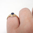 Vintage Baby Ring - Retro 10k Yellow Gold Blue Garnet Glass Doublet Midi Pinky Jewelry - Circa 1940s Size 2 September Birthstone Jewelry