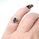 Vintage Baby Ring - Retro 10k Yellow Gold Blue Garnet Glass Doublet Midi Pinky Jewelry - Circa 1940s Size 2 September Birthstone Jewelry