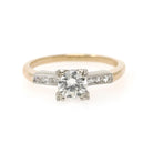 Diamond Engagement Ring - Mid Century 14k Yellow & White Gold .71 CTW Natural Two Tone Trefoil Set - Circa 1950s Era Size 7 3/4 Fine Jewelry