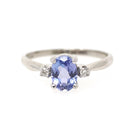 Tanzanite & Diamond Ring - Vintage 14k White Gold Natural Violet Blue Oval Cut Gemstone - Mid Century Era Size 6 1/2 Fine Engagement Jewelry