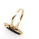 Vintage Onyx Ring - Modernist 14k Yellow Gold Marquise Cabochon Cut Black Chalcedony Gem - Circa 1960s Era Size 7 1/4 Fine Statement Jewelry