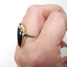 Vintage Onyx Ring - Modernist 14k Yellow Gold Marquise Cabochon Cut Black Chalcedony Gem - Circa 1960s Era Size 7 1/4 Fine Statement Jewelry