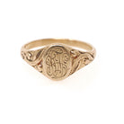 Edwardian Signet Ring - Antique 10k Yellow Gold JAK Engraved "MG" Monogram Initials - Art Nouveau 1910s Era Size 3 Fine Scroll Jewelry