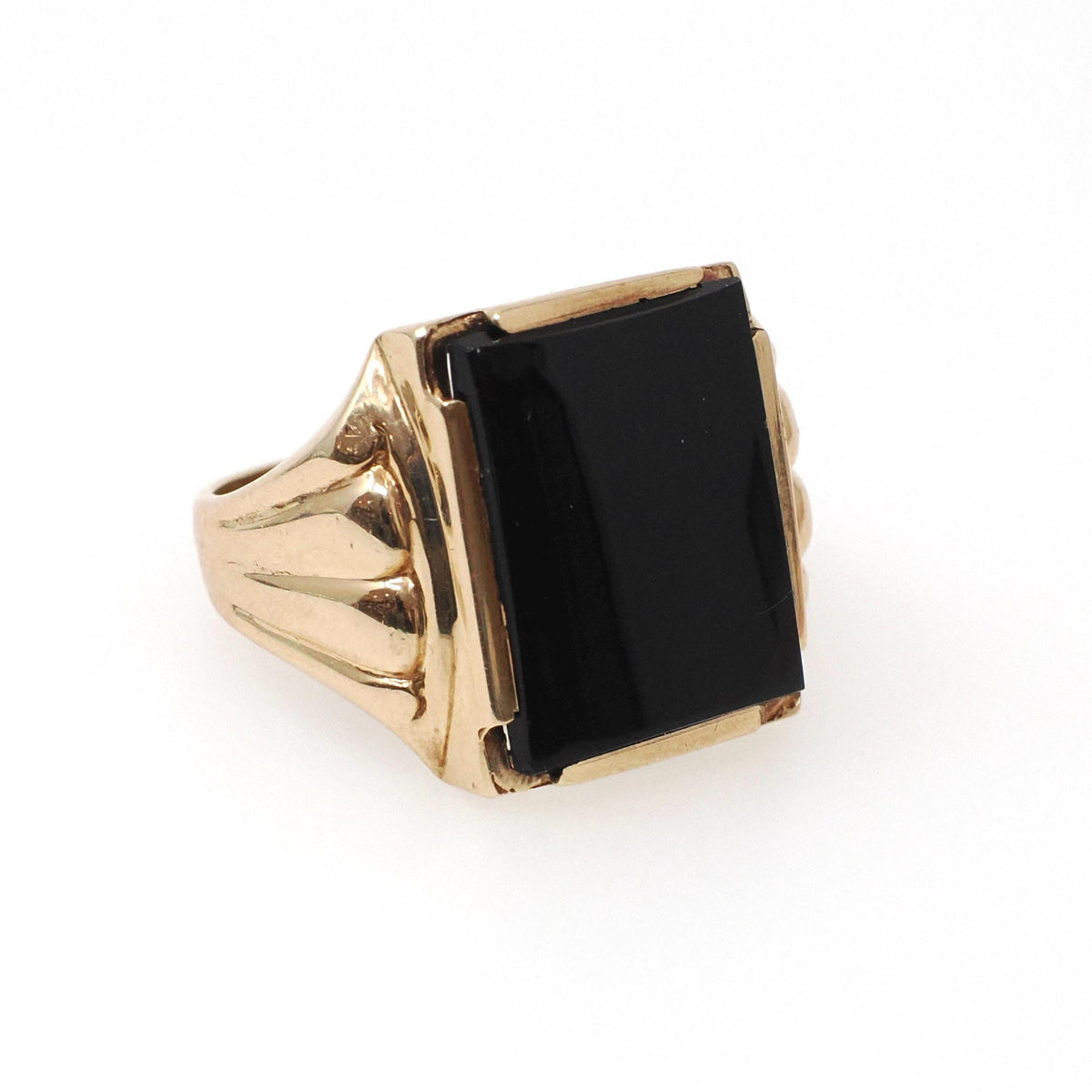 Vintage Onyx Ring - Mid Century 10k Yellow Gold Black Rectangle Gemstone - Circa 1950s Era Size 8 1/4 Men's Unisex Fine Statement Jewelry