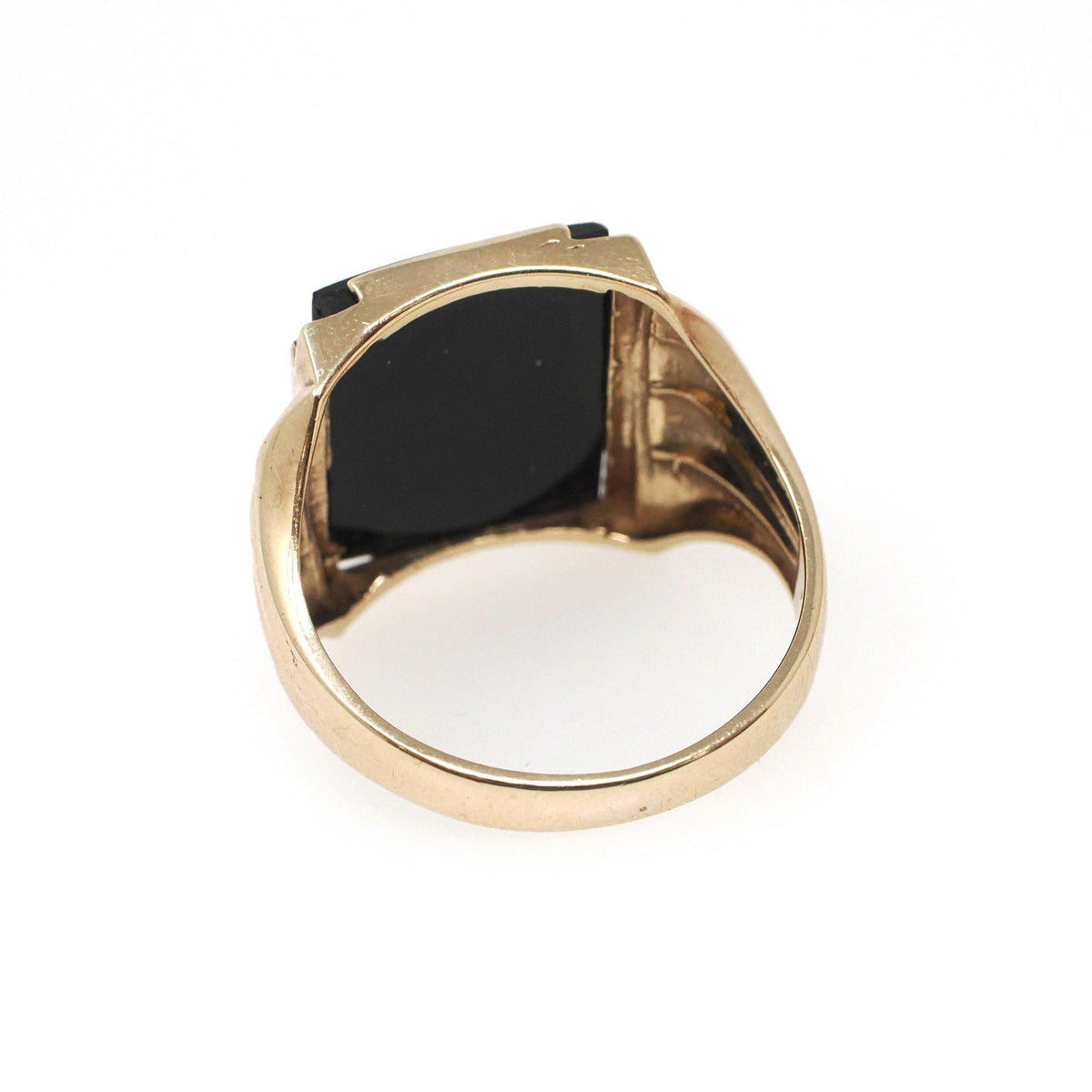Vintage Onyx Ring - Mid Century 10k Yellow Gold Black Rectangle Gemstone - Circa 1950s Era Size 8 1/4 Men's Unisex Fine Statement Jewelry