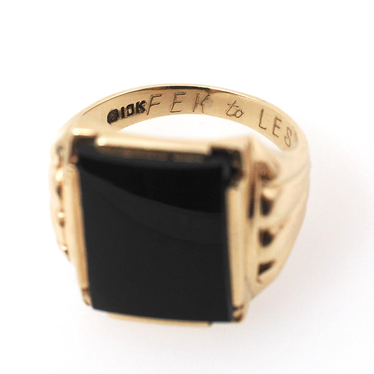 Vintage Onyx Ring - Mid Century 10k Yellow Gold Black Rectangle Gemstone - Circa 1950s Era Size 8 1/4 Men's Unisex Fine Statement Jewelry