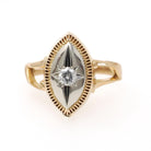 Star Diamond Ring - Retro 10k Yellow & White Gold Natural .12 CTW Navette Signet - Circa 1940s Size 8 3/4 Celestial Fine Engagement Jewelry