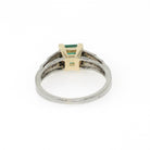Emerald Engagement Ring - Art Deco 14k Yellow Gold & Platinum Natural Green Gemstone Diamond Accents - Circa Size 6.75 Fine Two Tone Jewelry