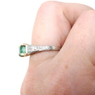 Emerald Engagement Ring - Art Deco 14k Yellow Gold & Platinum Natural Green Gemstone Diamond Accents - Circa Size 6.75 Fine Two Tone Jewelry