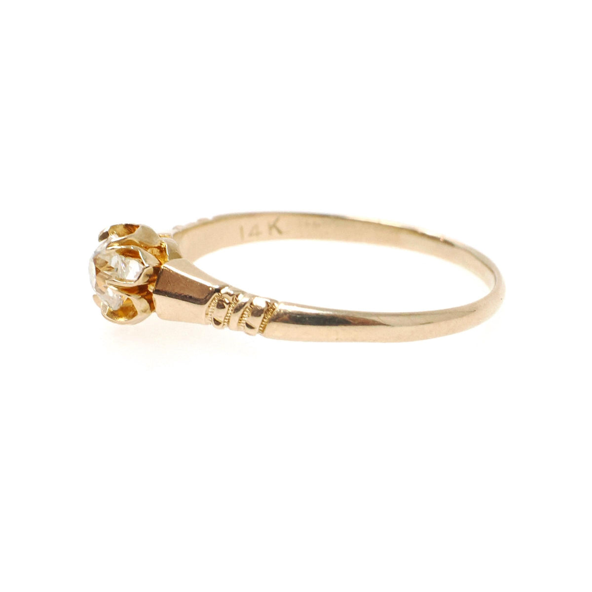 Edwardian Diamond Ring - Antique 14k Yellow Gold Natural .25 CT Old European Solitaire - Circa 1900s Era Size 7 3/4 Fine Engagement Jewelry