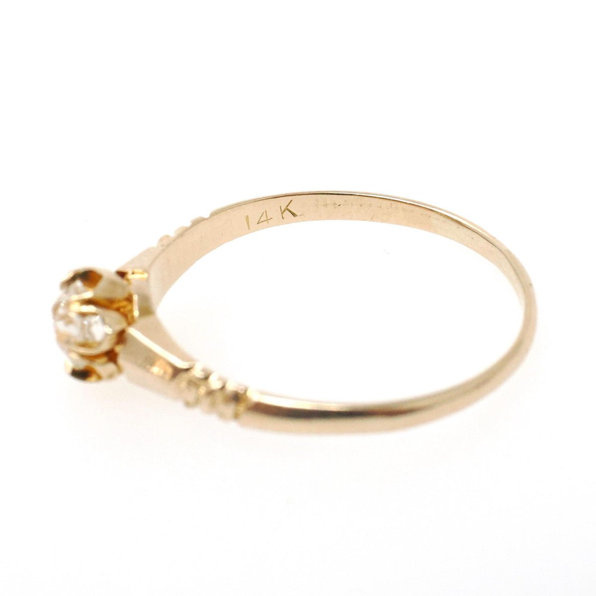 Edwardian Diamond Ring - Antique 14k Yellow Gold Natural .25 CT Old European Solitaire - Circa 1900s Era Size 7 3/4 Fine Engagement Jewelry
