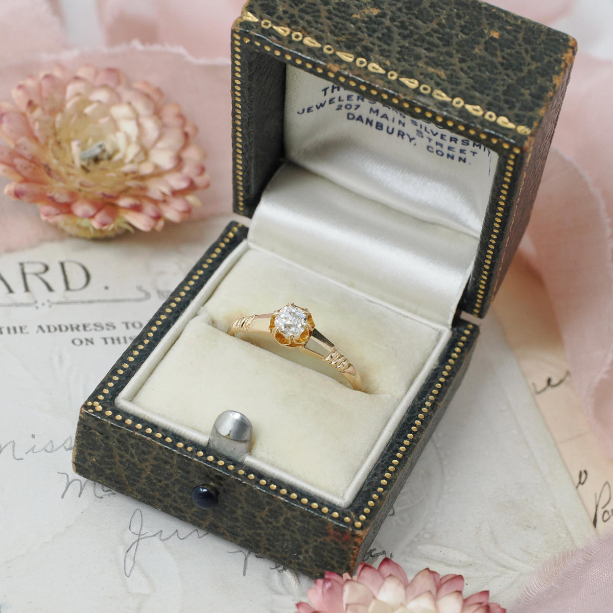 Edwardian Diamond Ring - Antique 14k Yellow Gold Natural .25 CT Old European Solitaire - Circa 1900s Era Size 7 3/4 Fine Engagement Jewelry