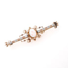 Opal Bar Pin - Victorian 14k Rose & White Gold Cabochon Stone Brooch - Antique Circa 1890s Era Dainty Gemstone Statement Fine Accessory