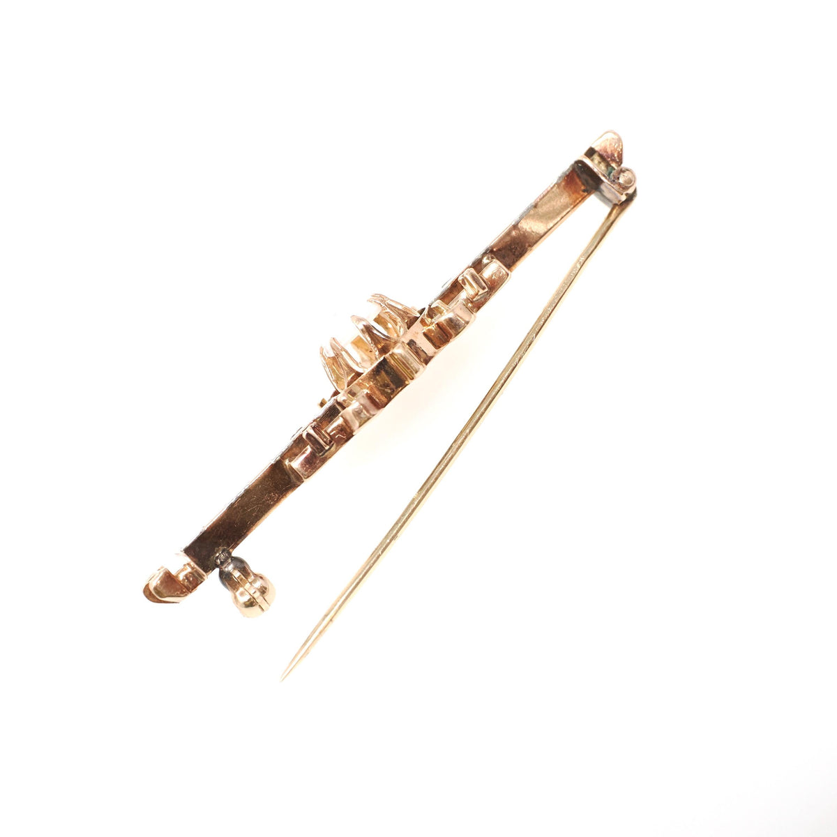 Opal Bar Pin - Victorian 14k Rose & White Gold Cabochon Stone Brooch - Antique Circa 1890s Era Dainty Gemstone Statement Fine Accessory