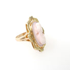 Art Nouveau Cameo Ring - Edwardian 10k Yellow Gold Carved Oval Coral Woman Profile - Circa 1910s Size 5 1/4 Shield Fine Statement Jewelry