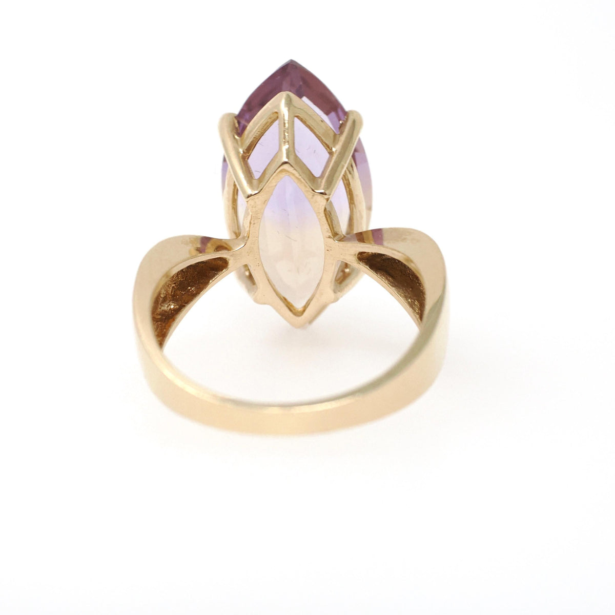 Modern Ametrine Ring - 14k Yellow Gold Purple Yellow 4.75 CT Bicolor Marquise Gemstone Solitaire - Circa 2000s Era Size 6 1/4 Fine Jewelry