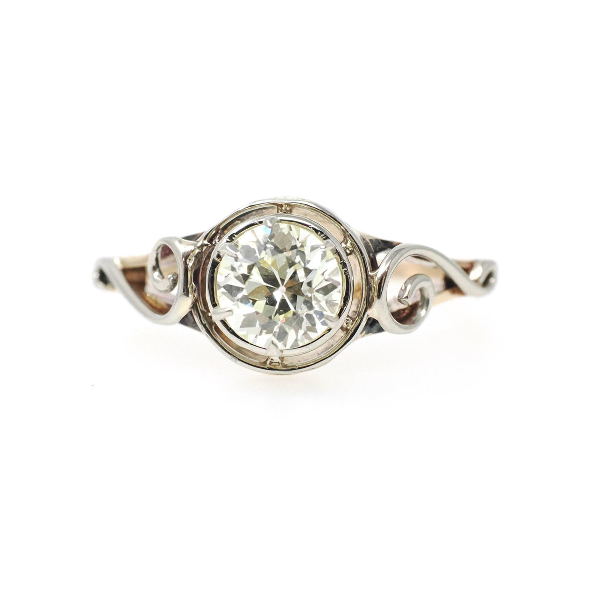 Diamond Engagement Ring - Art Deco 14k Yellow & White Gold Natural .70 CT Old European Cut Solitaire - Circa 1930s Size 5 1/4 Fine Jewelry