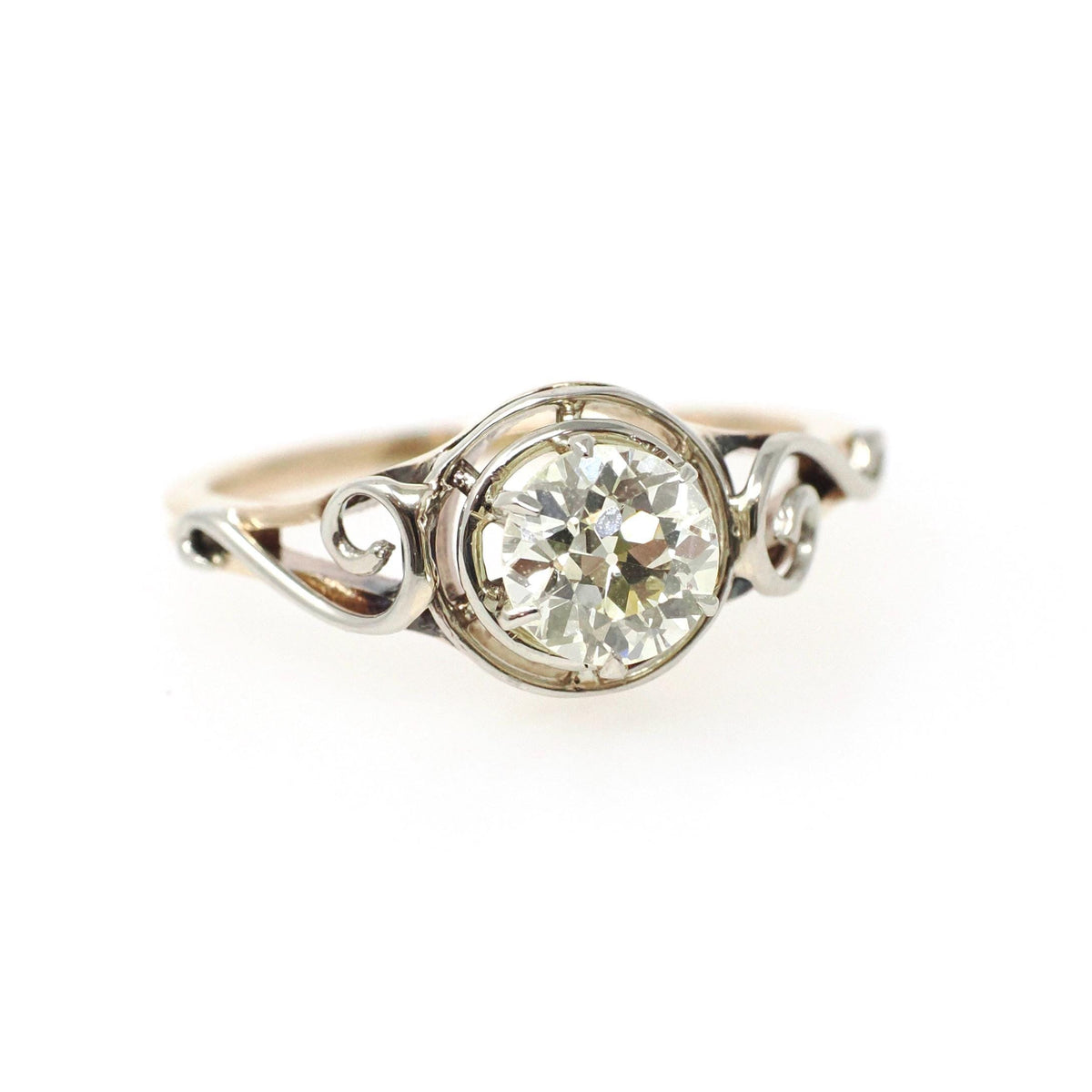 Diamond Engagement Ring - Art Deco 14k Yellow & White Gold Natural .70 CT Old European Cut Solitaire - Circa 1930s Size 5 1/4 Fine Jewelry
