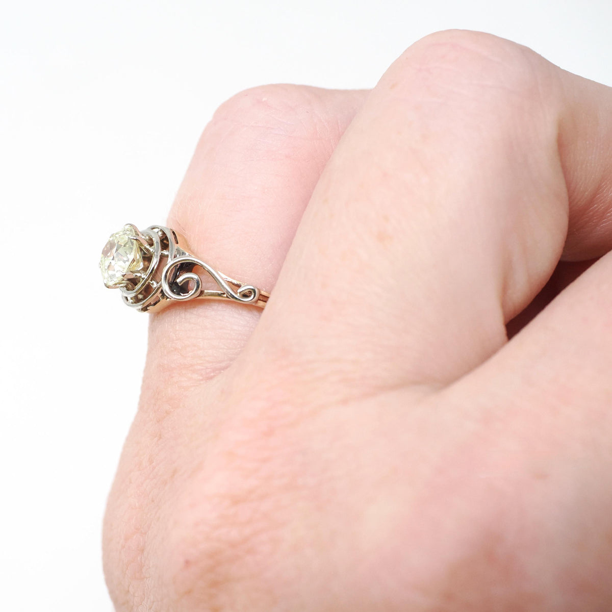 Diamond Engagement Ring - Art Deco 14k Yellow & White Gold Natural .70 CT Old European Cut Solitaire - Circa 1930s Size 5 1/4 Fine Jewelry