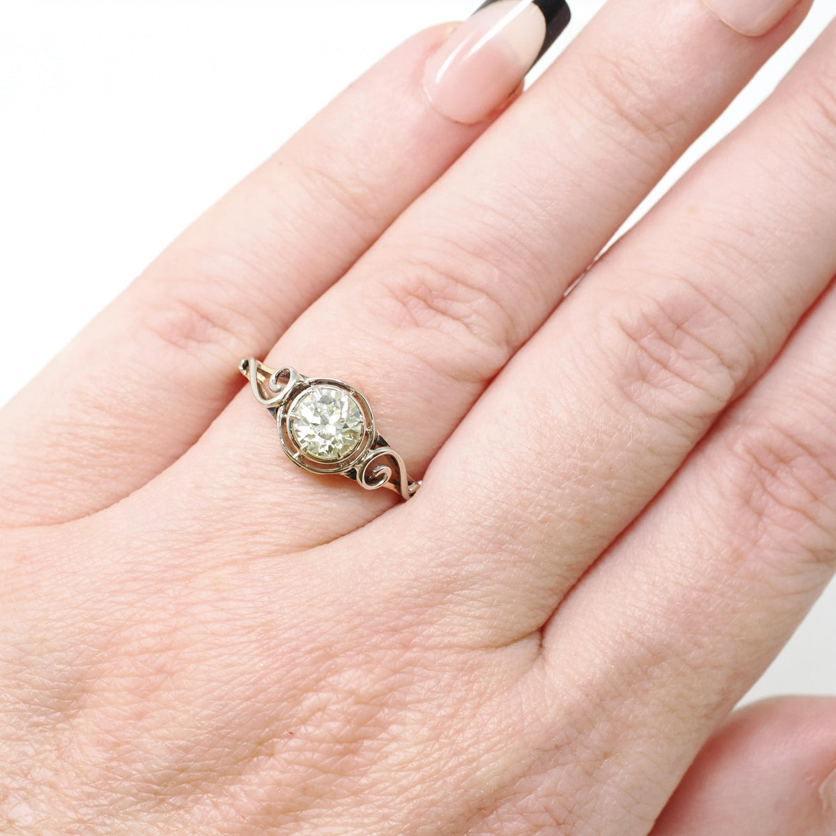 Diamond Engagement Ring - Art Deco 14k Yellow & White Gold Natural .70 CT Old European Cut Solitaire - Circa 1930s Size 5 1/4 Fine Jewelry
