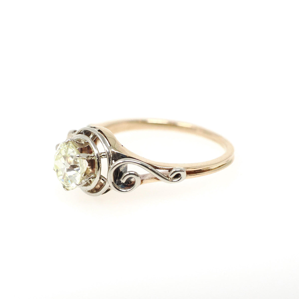 Diamond Engagement Ring - Art Deco 14k Yellow & White Gold Natural .70 CT Old European Cut Solitaire - Circa 1930s Size 5 1/4 Fine Jewelry