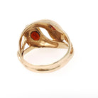 Vintage Double Snake Ring - Modernist 9k Two Red Glass Serpent Band - Circa 1970s Era Size 6 1/4 Coiled Animal Symbolic Cobra Fine Jewelry