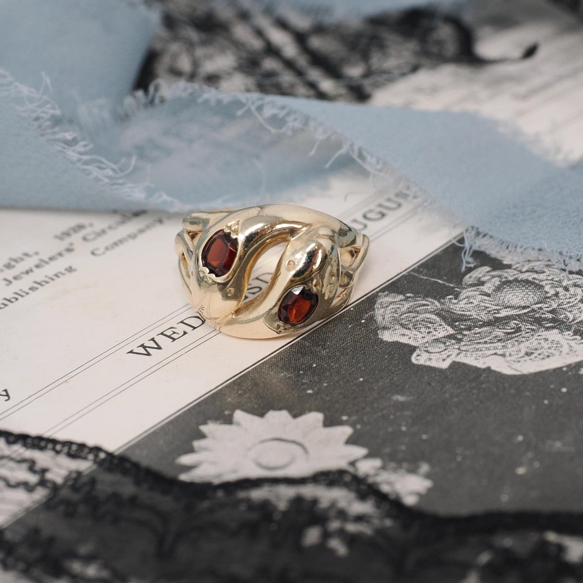 Vintage Double Snake Ring - Modernist 9k Two Red Glass Serpent Band - Circa 1970s Era Size 6 1/4 Coiled Animal Symbolic Cobra Fine Jewelry