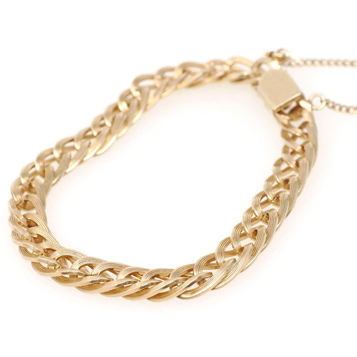 Vintage Charm Bracelet - Mid Century 12k Gold Filled Curb Links Statement Hinged Clip - Circa 1960s Safety Chain Fashion Accessory Jewelry