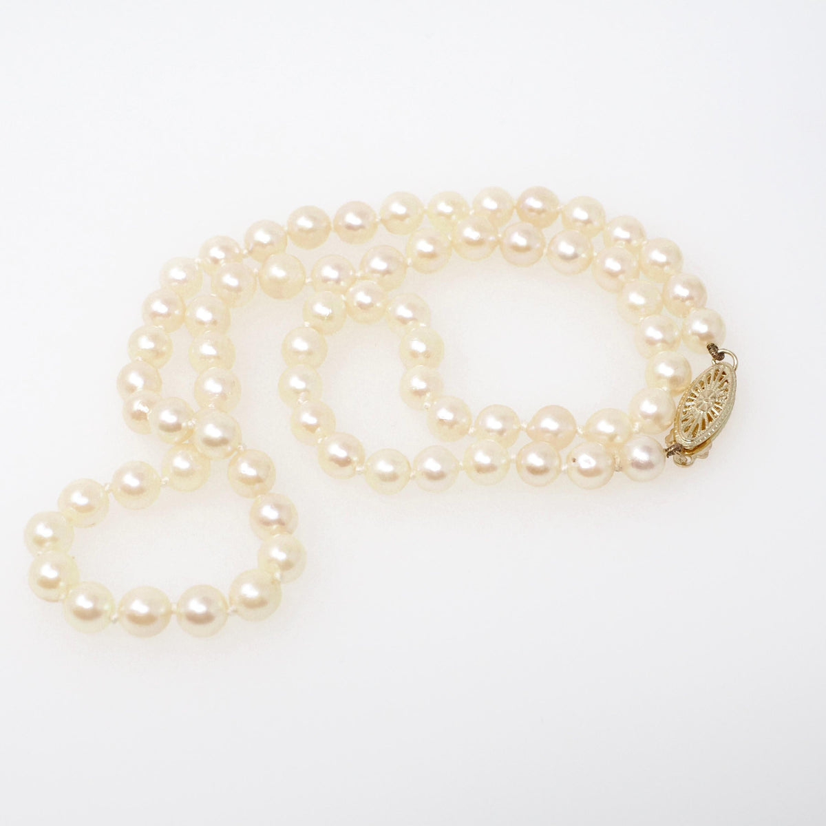 Cultured Pearl Necklace - Contemporary 14k Yellow Gold Fish Hook Clasp Knotted Strand - Estate Circa 1990s Organic Gem 16" Inch 90s Jewelry