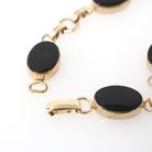 Simulated Onyx Bracelet - Mid Century 12k Gold Filled Oval Black Glass Stones - Circa 1960s Era 7 1/4 Inches Statement Accessory 60s Jewelry