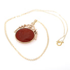 Antique Intaglio Pendant - Edwardian 10k Yellow Gold Carved Natural Carnelian Gem Necklace - Vintage Circa 1900s Era Warrior Fob Jewelry