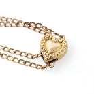 Antique Lorgnette Chain - Edwardian Gold Filled Red Glass Heart Necklace - Vintage Circa 1900s Era Curb Links Dog Clip Charm Slide Jewelry