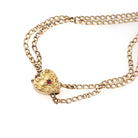 Antique Lorgnette Chain - Edwardian Gold Filled Red Glass Heart Necklace - Vintage Circa 1900s Era Curb Links Dog Clip Charm Slide Jewelry