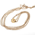 Antique Lorgnette Chain - Edwardian Gold Filled Red Glass Heart Necklace - Vintage Circa 1900s Era Curb Links Dog Clip Charm Slide Jewelry
