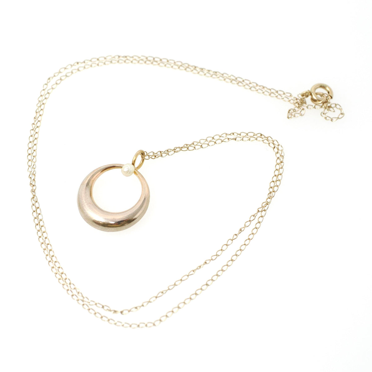 Antique Pearl Charm - Edwardian Era 14k Yellow Gold Cultured Seed Pearl Crescent Shape Pendant - Circa 1910s Era Fine Minimalist Jewelry